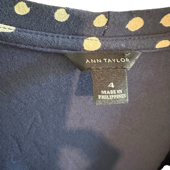Ann Taylor Sz 4 Blue Polka Dot V Neck Wrap Dress Short Sleeve Classic Retro EUC - Picture 7 of 12
